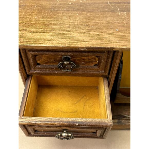 Vintage Wood Jewelry Box Floral Tapestry  3 drawers Necklace Ring Carousel - Picture 5 of 11